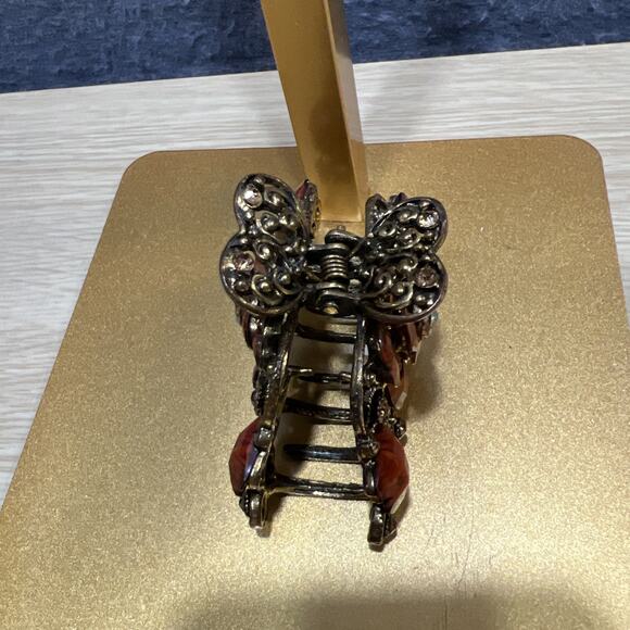 VTG Hair Claw Clip Multicolor Rhinestone Antique Gold Tone Metal Boho Lot of 3 - Picture 7 of 11